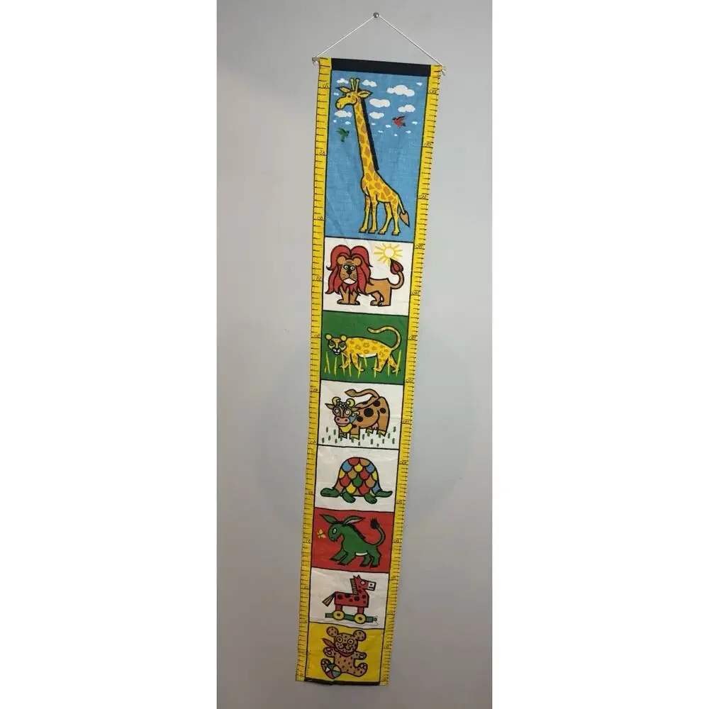 Vintage New Kreier Kids Fabric Growth Chart Animal Wall Hanging